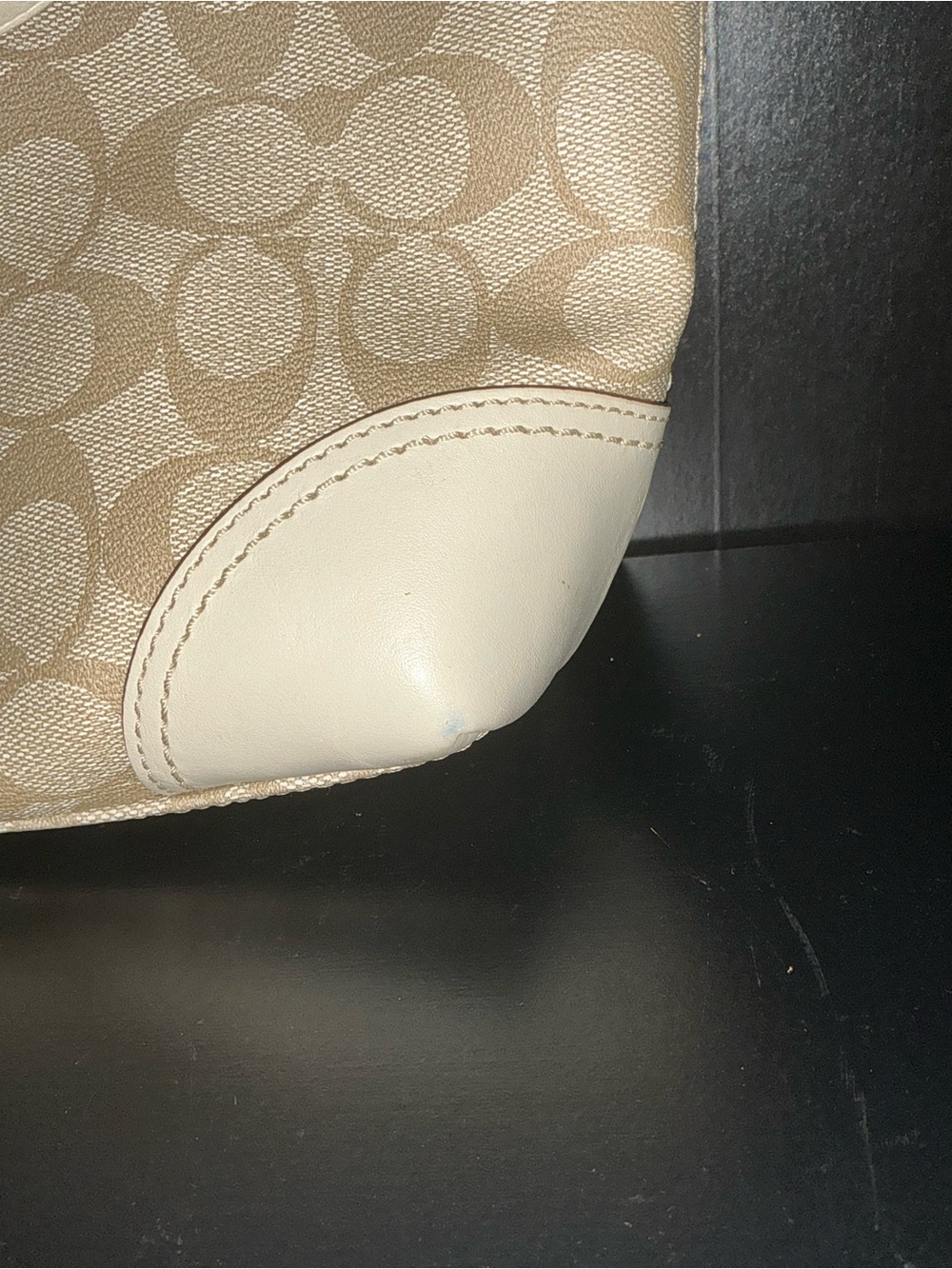 Coach Beige Signature Canvas Tote with Pink & White Center Stripe - Picture 7 of 7